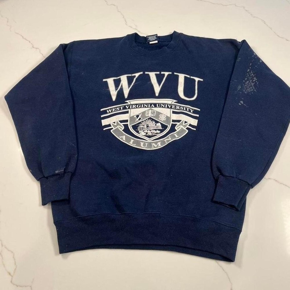 JanSport WVU Sweatshirt Mens Large Navy Blue West Virginia University Alumni 90s